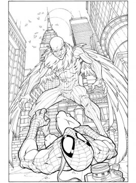 Раскраска Человек паук борется с Стервятником