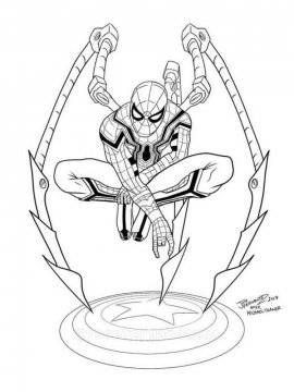 Раскраска Человек паук на щите Капитана Америка