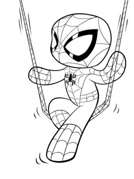 Раскраска милый Человек паук качается на своей паутине