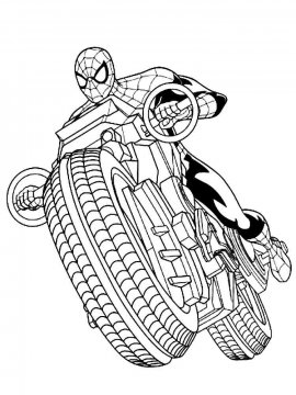 Раскраска Человек паук едет на мотоцикле
