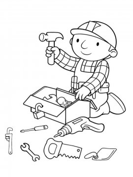 Раскраска мальчик ищетв ящике с инструментами молоток