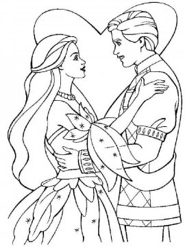 Раскраска Барби с Кеном на фоне сердца