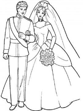 Раскраска Барби невеста с принцем Кеном