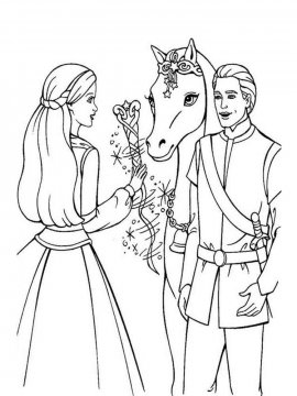 Раскраска Барби и Кен с лошадью
