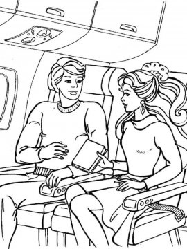 Раскраска Барби и Кен в самолете