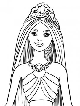 Раскраска принцесса Барби с ожерельем на шее и в короне