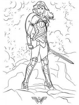 Раскраска воительница Диана с мечом