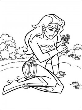 Раскраска Чудо-Женщина держит бабочку на руке