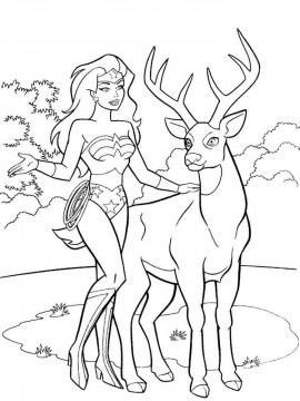 Раскраска Чудо-Женщина и олень