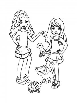 Раскраска две девочки со зверями