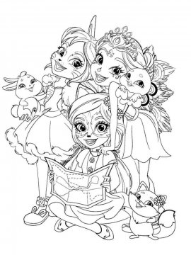 Раскраска три девочки Энчатималс со своими питомцами