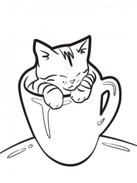 Раскраска Милый котик в кружке