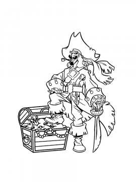 Раскраска Пират и сундук с сокровищами
