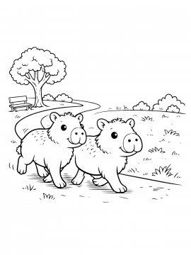 Раскраска Две капибары на прогулке