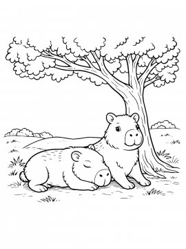 Раскраска капибары под деревом