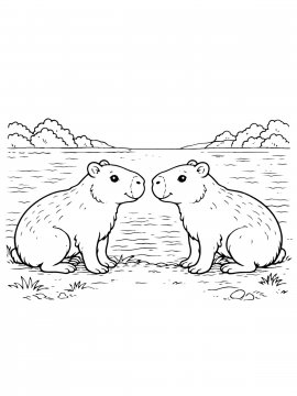 Раскраска милые капибары на берегу озера