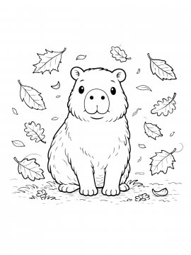 Раскраска капибара для девочек с листьями