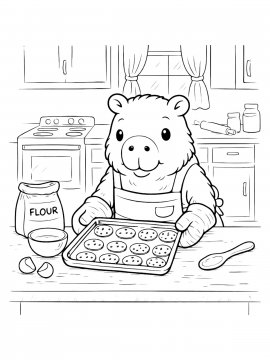 Раскраска капибара готовит печенье