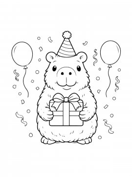 Раскраска капибара с подарком на день рождения