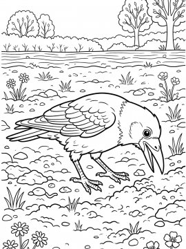 Раскраска Грач ищет еду