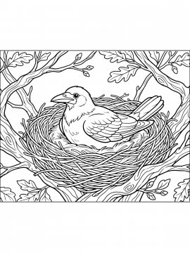 Раскраска Грач сидит в гнезде