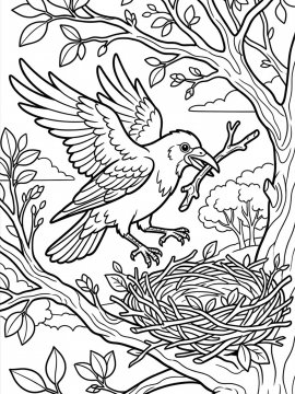 Раскраска Грач строит гнездо