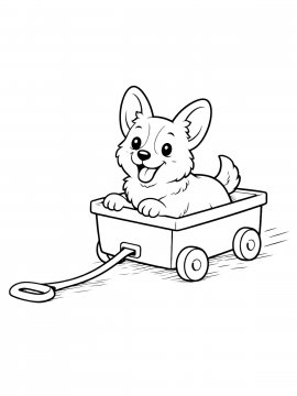 Раскраска корги едет в тележке