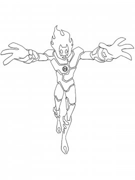 Раскраска Человек-огонь Бен Тен