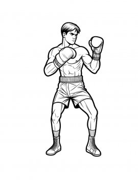 Раскраска Боксер встал в стойку