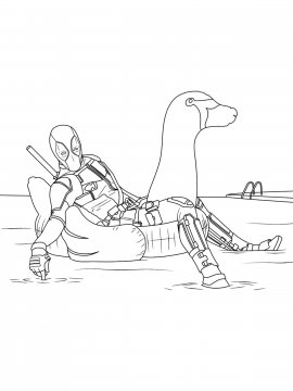 Раскраска Дэдпул плывет на утенке