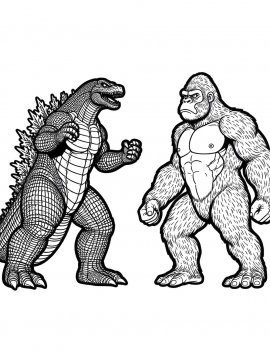 Раскраска Годзилла угрожает Конгу