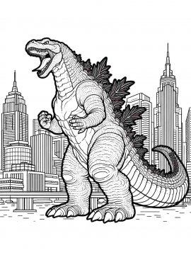 Раскраска Годзилла среди небоскребов