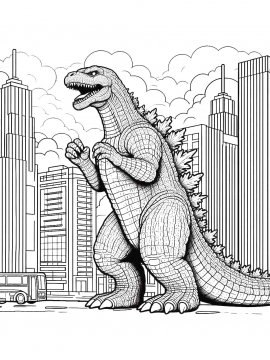 Раскраска Годзилла атакует город