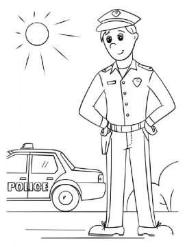 Раскраска Полицейский с машиной