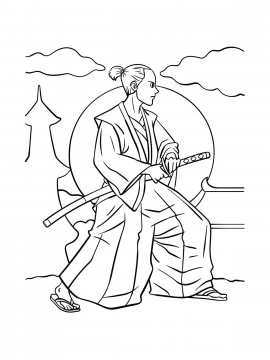 Раскраска Самурай на восходе солнца