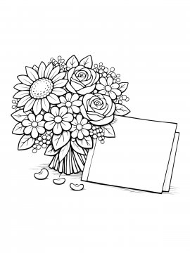 Раскраска букет в паре с пустой поздравительной открыткой без текста