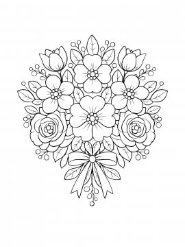 Раскраска декоративный букет с повторяющимися формами цветов и листьев
