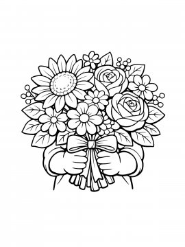 Раскраска букет в руках ребенка