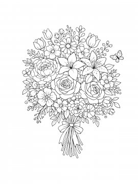 Раскраска большой праздничный смешанный букет с множеством цветов