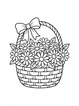 Раскраска корзина с ромашками, перевязанная лентой