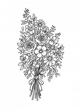 Раскраска асимметричный букет флориста со смешанными стеблями разной высоты