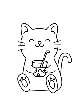 Раскраска Котенок с коктейлем