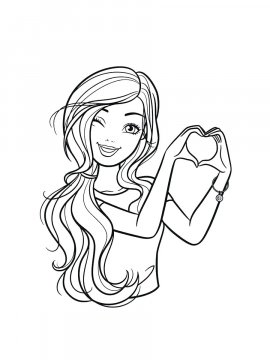 Раскраска Барби показывает сердечко