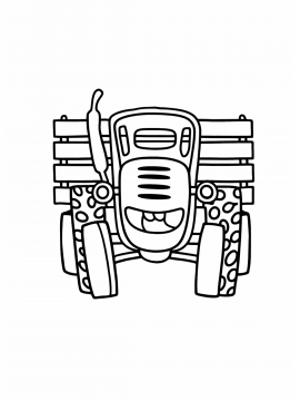 Раскраска Синий трактор с телегой