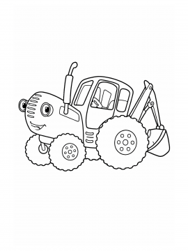 Раскраска Синий трактор с ковшом
