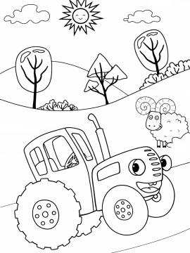 Раскраска Синий трактор едет по полям