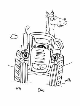 Раскраска Синий трактор везет лошадь