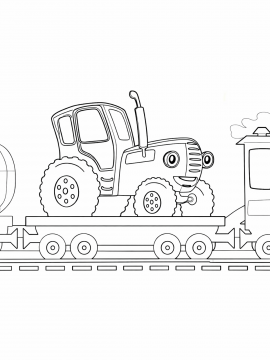 Раскраска Синий трактор на поезде