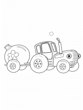 Раскраска Синий трактор с бочкой