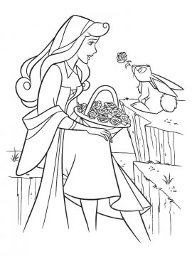 Раскраска кролик помогает Авроре собирать цветы